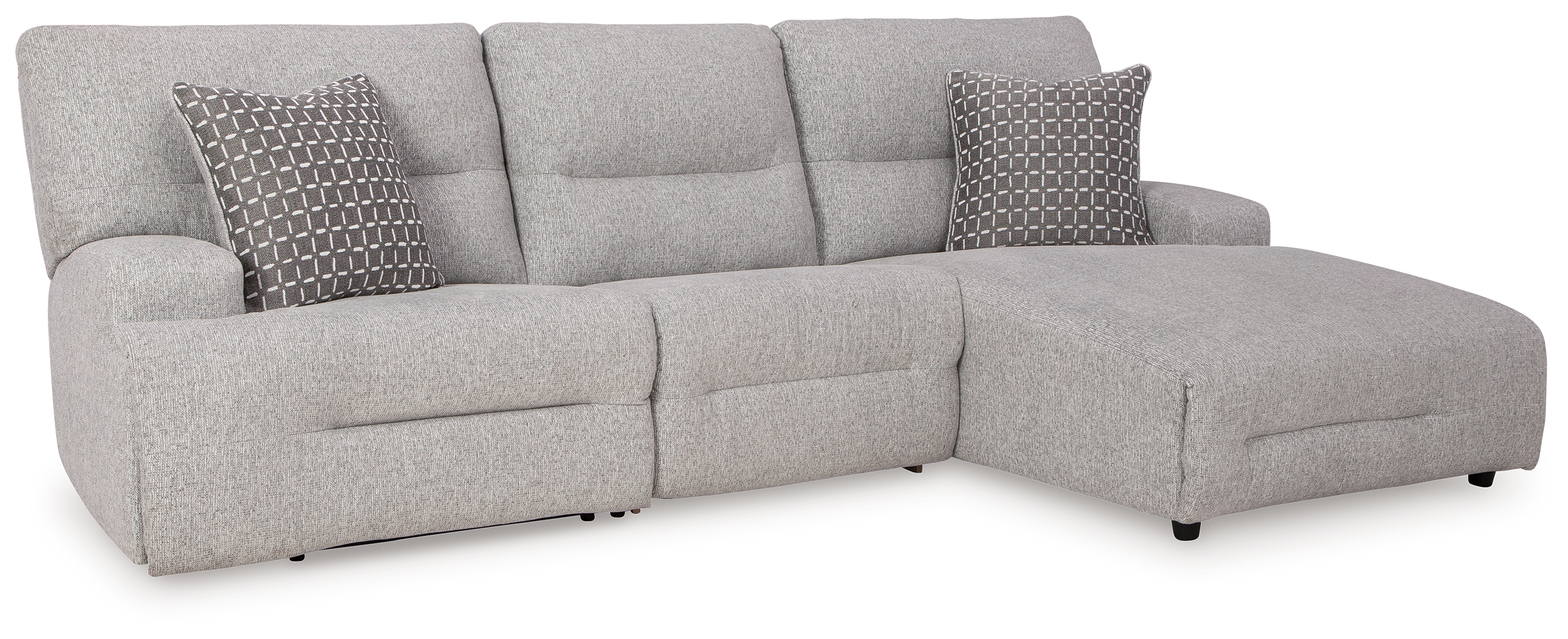 Acklen Place - 3-Piece Power Reclining Sectional With RAF Power Reclining Back Chaise - Pewter