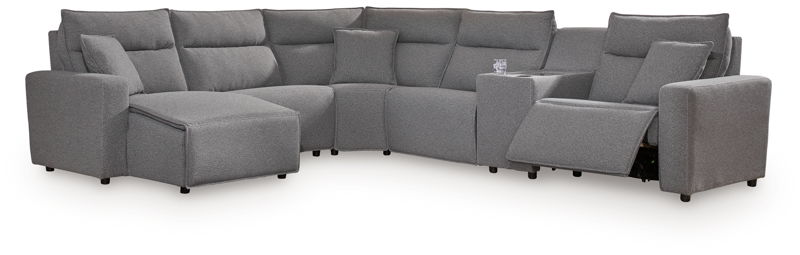 ModMax II - 6-Piece Power Reclining Sectional With LAF Power Chaise And With Storage Console - Salt And Pepper