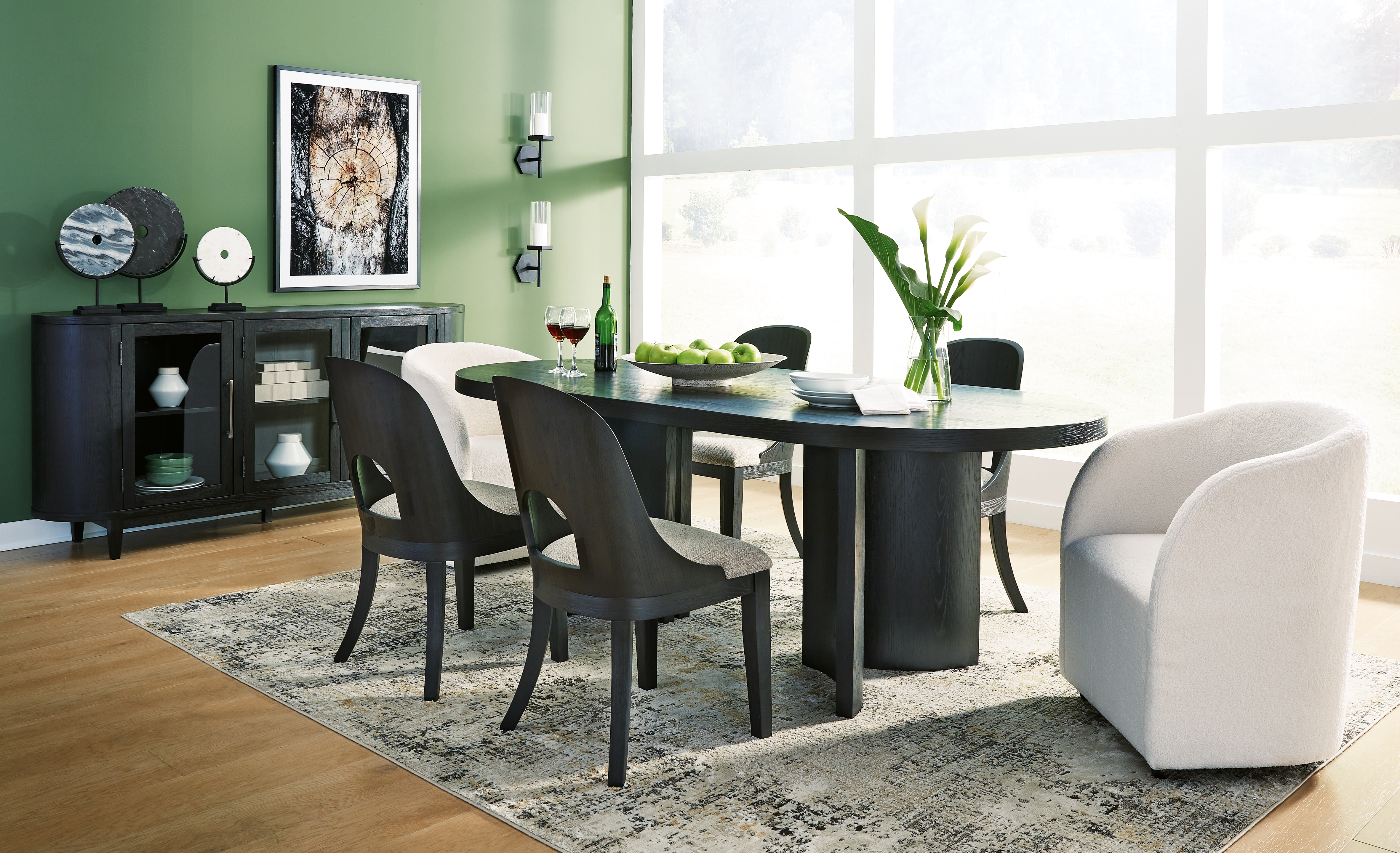 Rowanbeck - 8 Pc. - Dining Table, 4 Side Chairs, 2 Arm Chairs, Server - Black