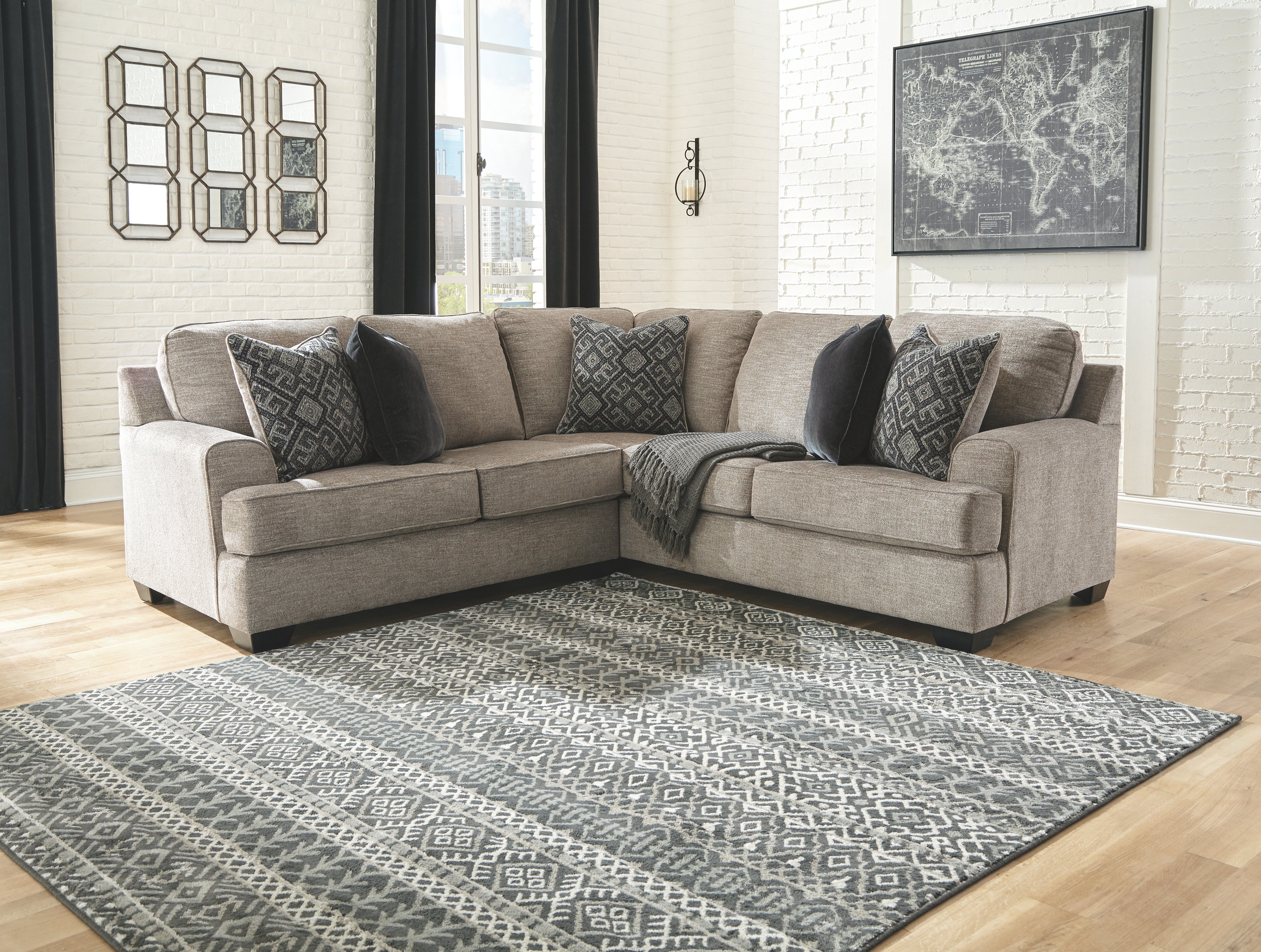 Bovarian - Right Arm Facing Sofa with Corner Wedge 2 Pc Sectional - Stone
