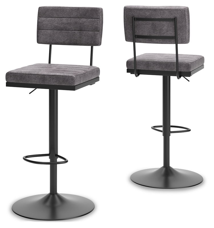 Strumford - Tall Swivel Barstool (Set of 2) with Cushioned Back - Gray / Black