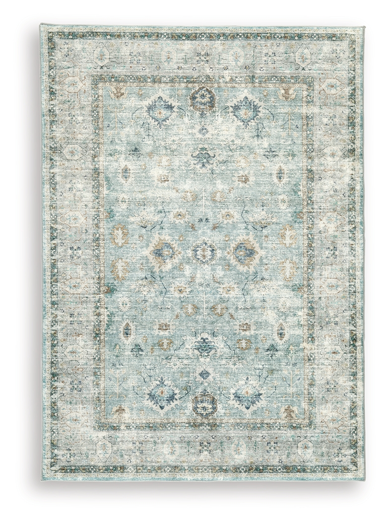 Ladstoney - 5' x 7' Rug - Teal / Beige / Ochre