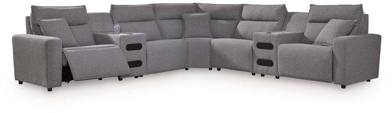 ModMax II - 7-Piece Power Reclining Sectional With 2 Audio Consoles - Salt and Pepper