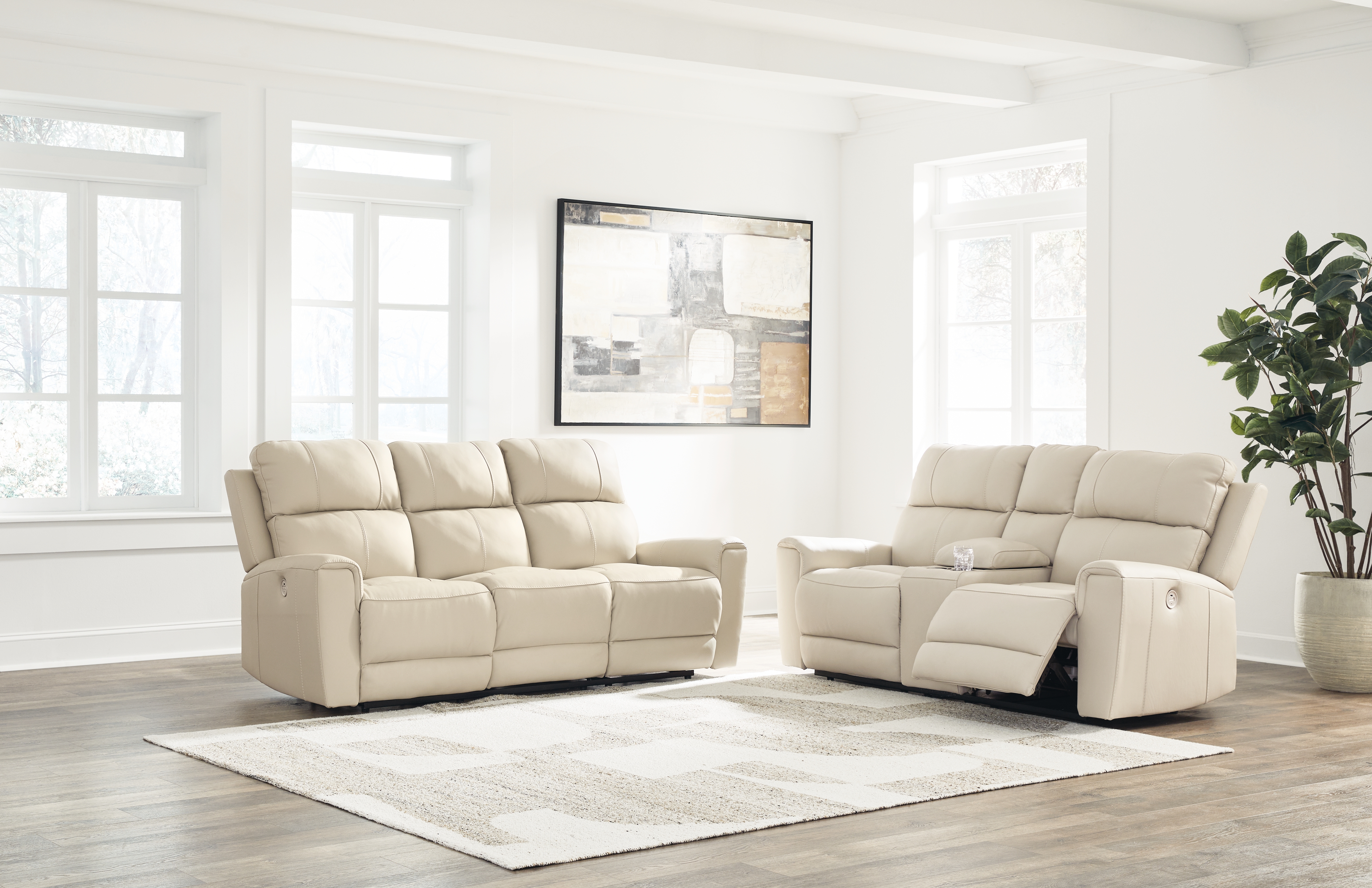 Dahlmoore - 2 Pc. - Power Reclining Sofa, Power Reclining Loveseat With Console - Almond
