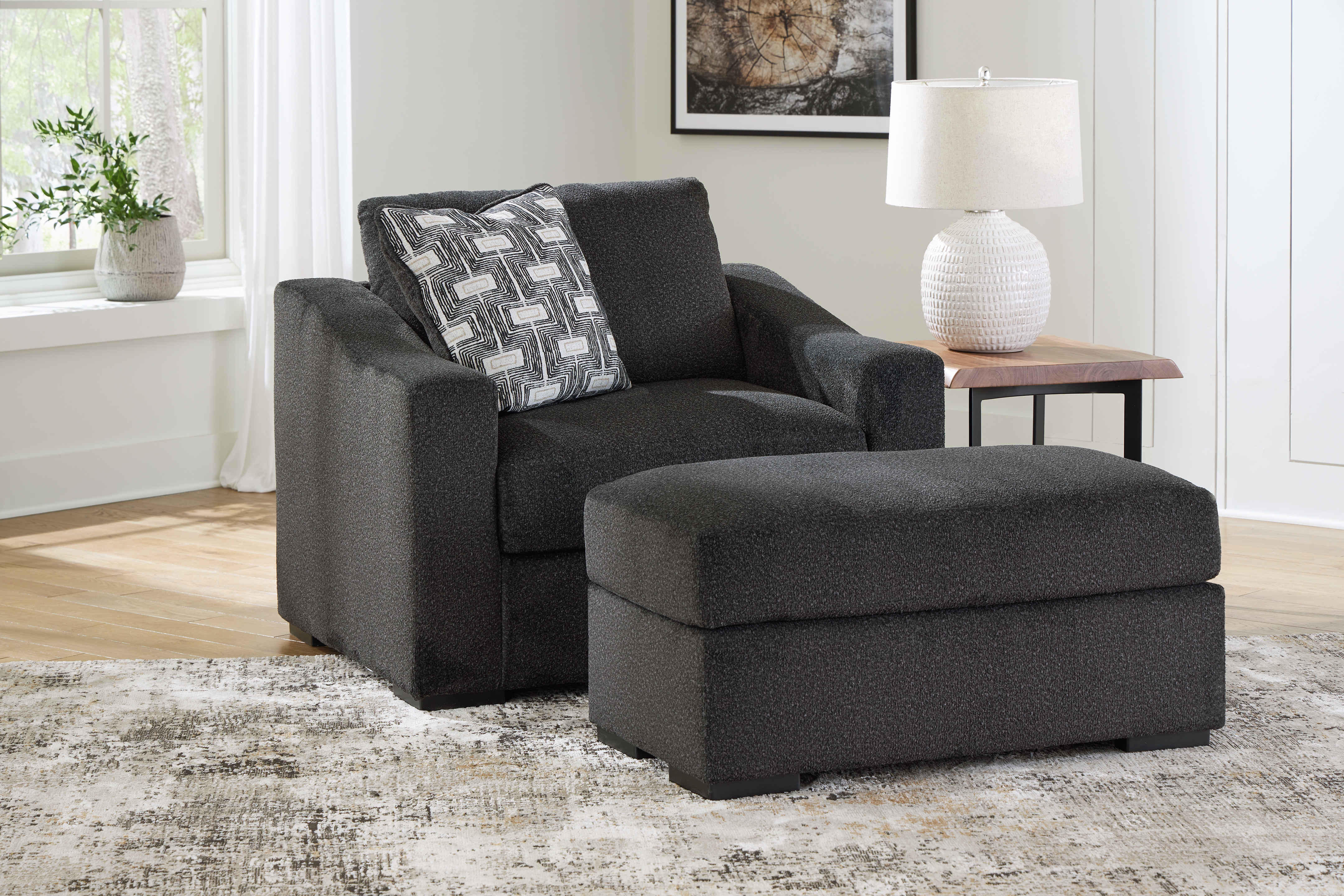 Wryenlynn - 2 Pc. - Chair And A Half, Ottoman - Onyx