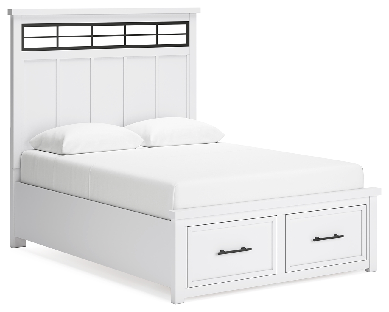 Ashbryn - Queen Panel Storage Bed - White / Natural