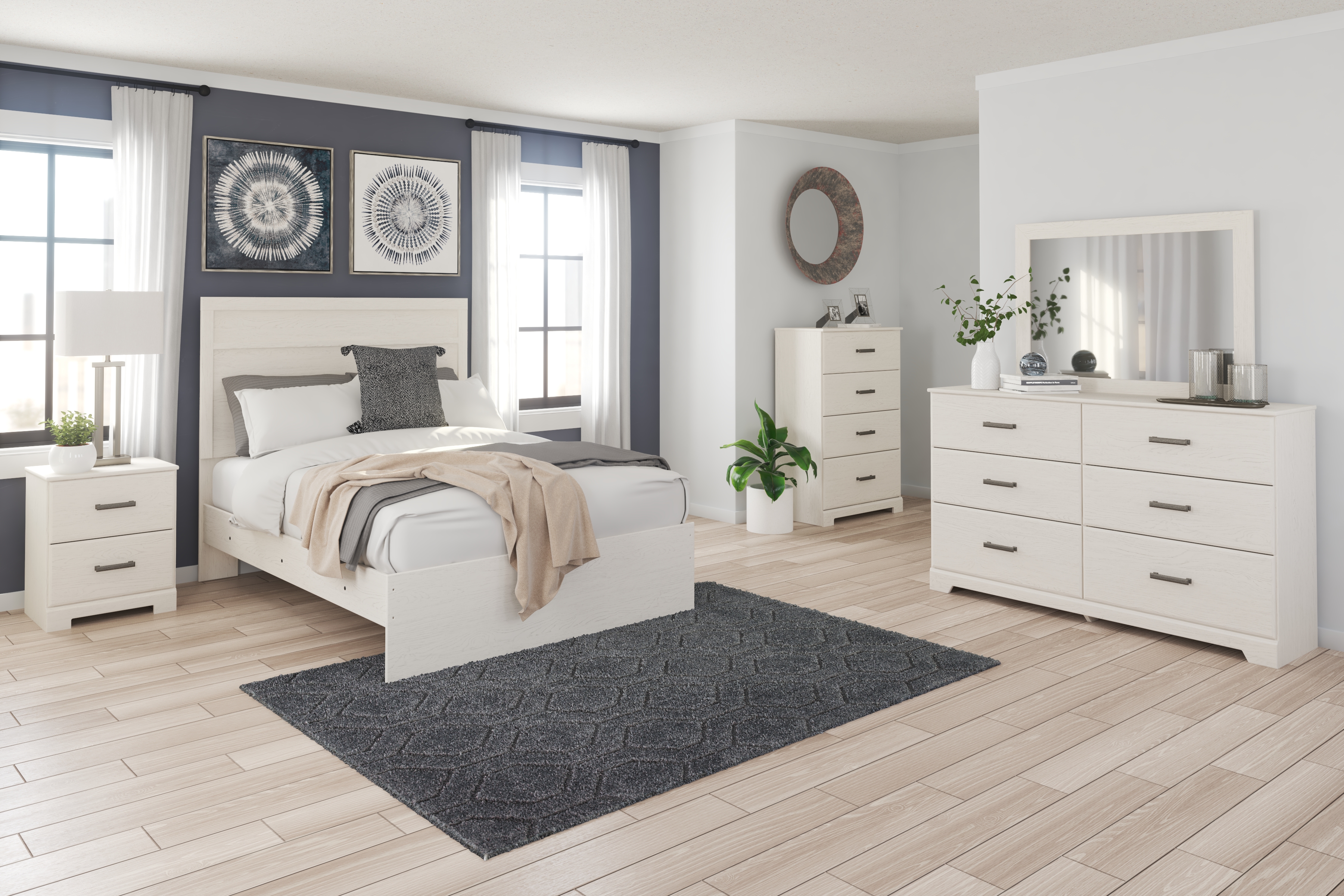 Stelsie - 4 Pc. - Dresser, Mirror, Full Panel Bed - White