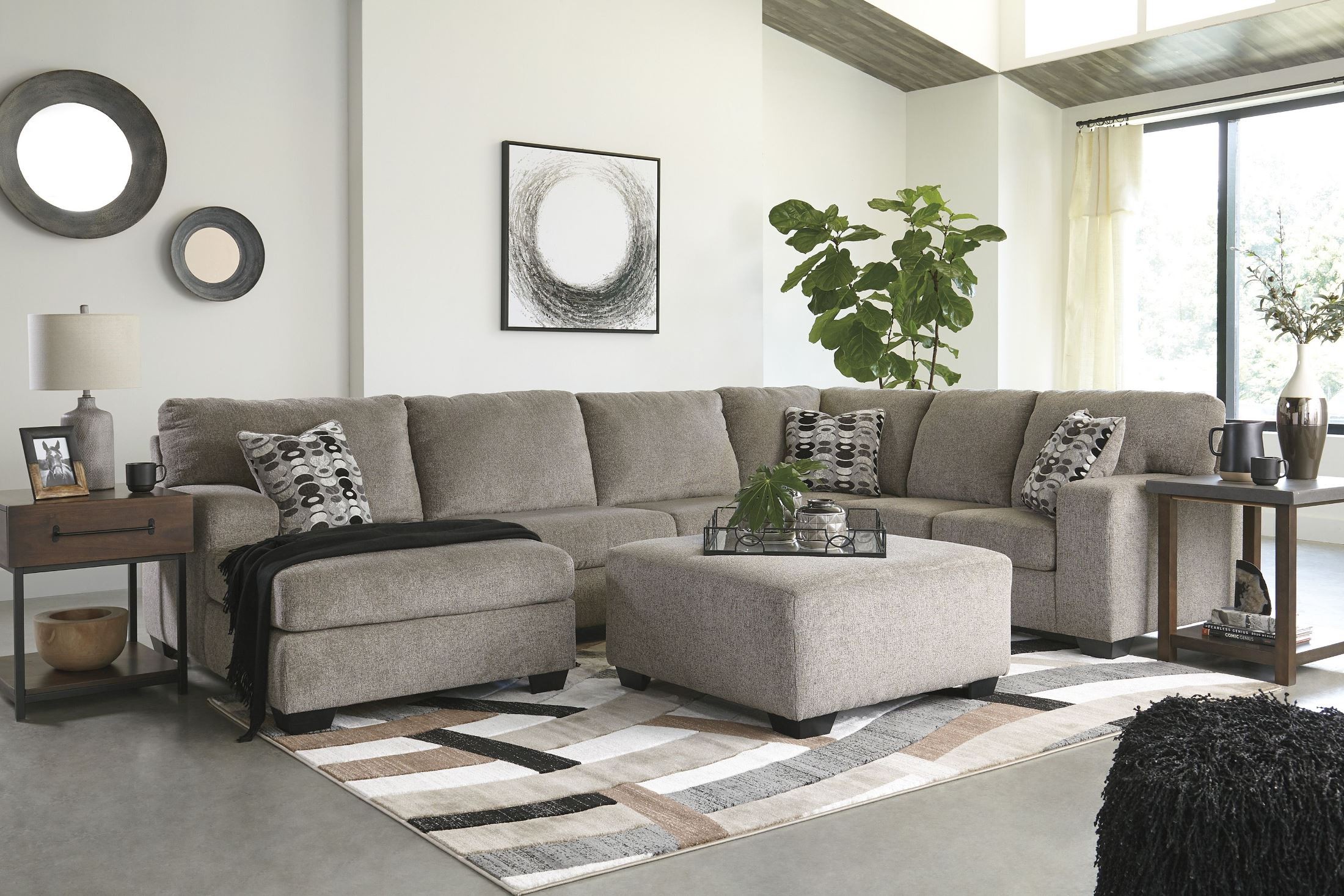 Ballinasloe - 4 Pc. - Left Arm Facing Corner Chaise 3 Pc Sectional, Ottoman - Platinum