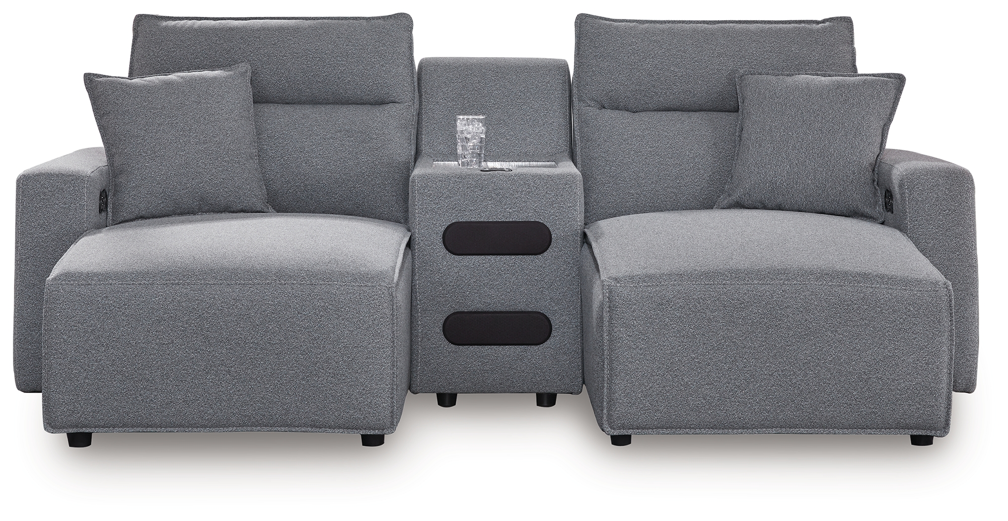 ModMax II - 3-Piece Power Reclining Sectional With Double Chaise And Audio Console - Salt And Pepper