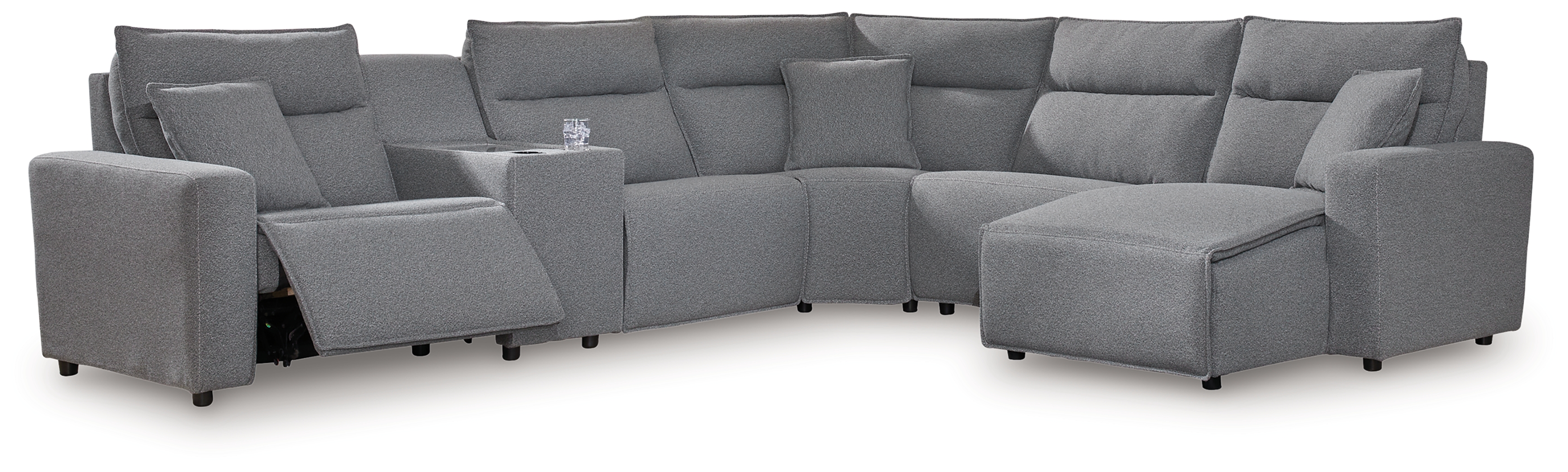 ModMax II - 6-Piece Power Reclining Sectional With RAF Press Back Power Chaise - Salt And Pepper