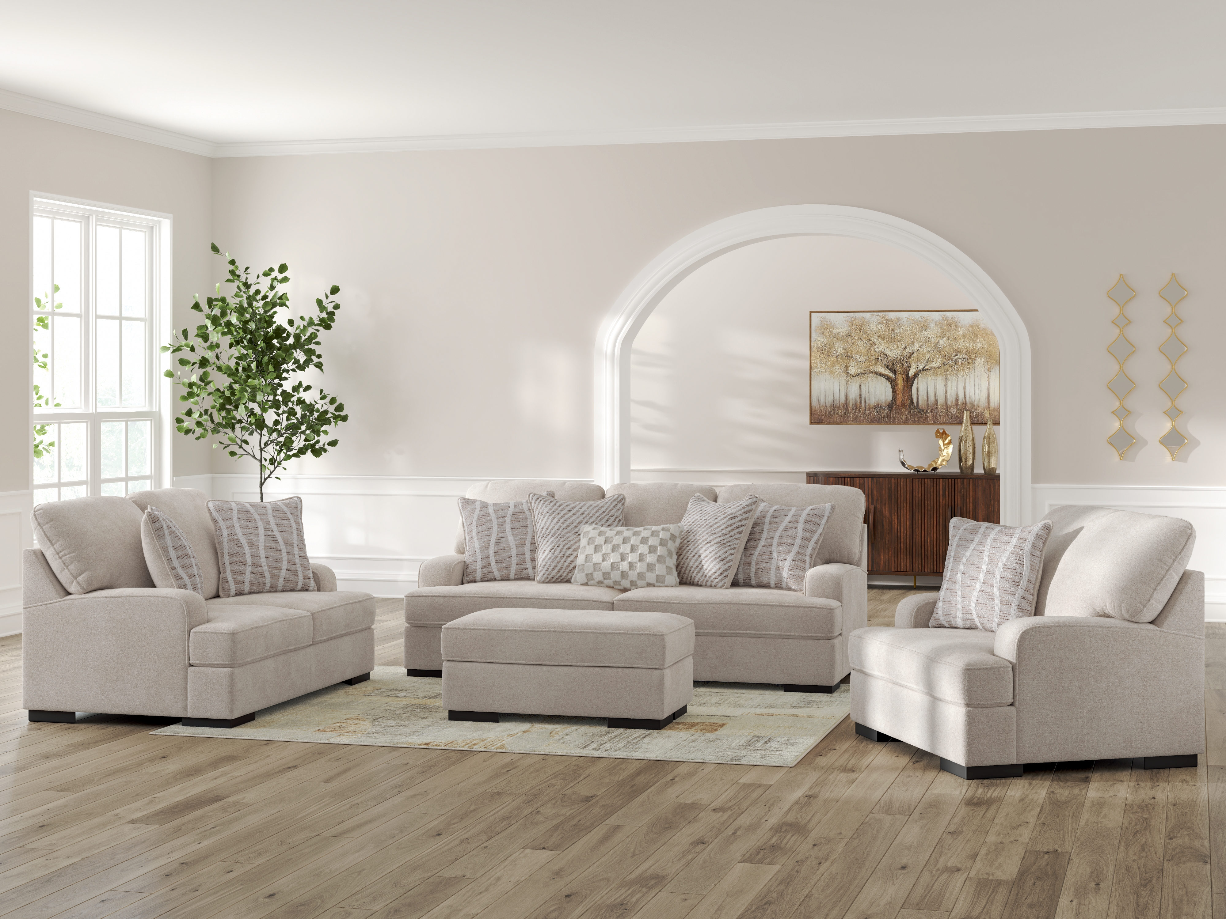 High Profile - 4 Pc. - Sofa, Loveseat, Chair And A Half, Ottoman - Taupe