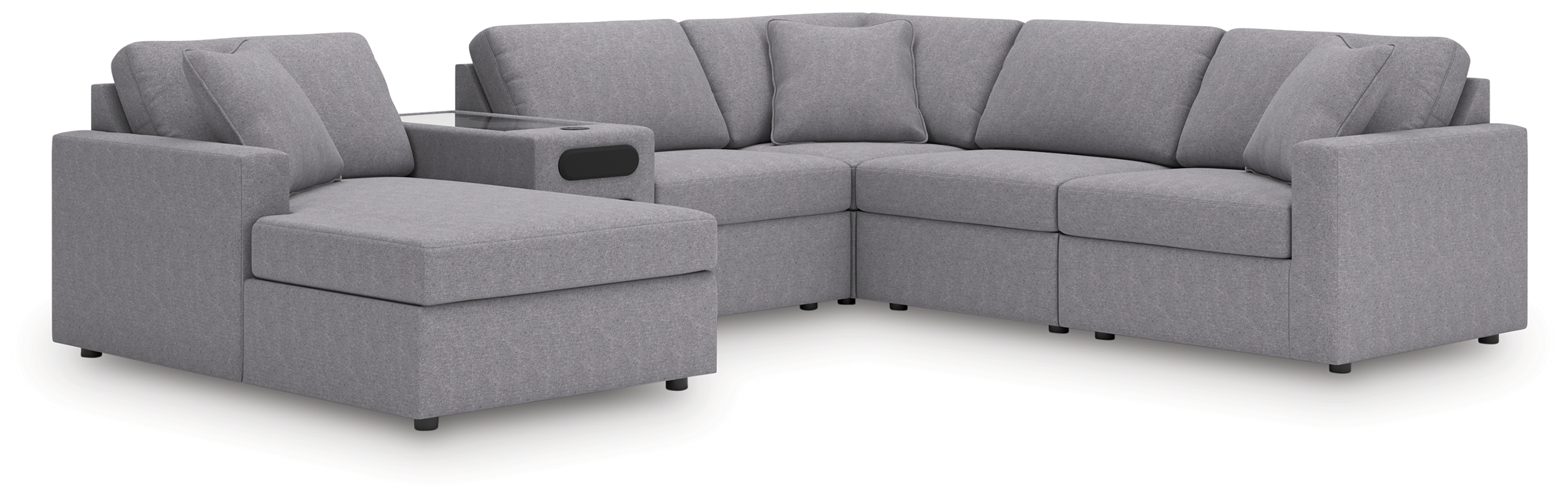 Modmax - 6-Piece Sectional With Audio System, Laf Corner Chaise And Raf Corner Chair - Granite