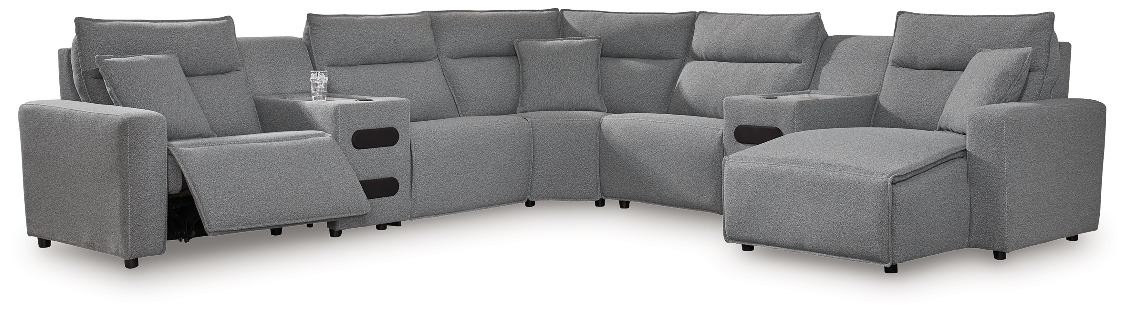 ModMax II - 7-Piece Power Reclining Sectional With RAF Press Back Power Chaise - Salt And Pepper