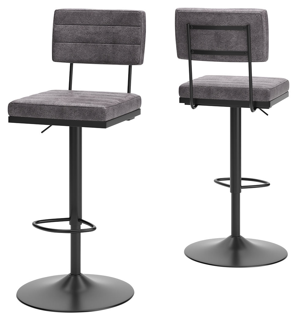 Strumford - Tall Swivel Barstool (Set of 2) with Cushioned Back - Gray / Black