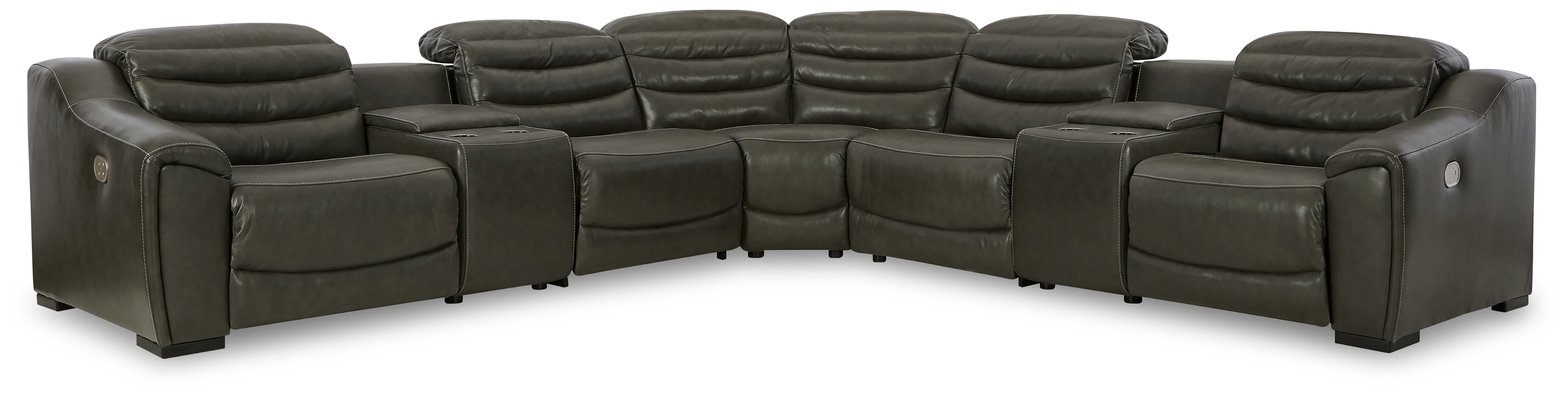 Center Line - 7-Piece Power Reclining Sectional - Dark Gray