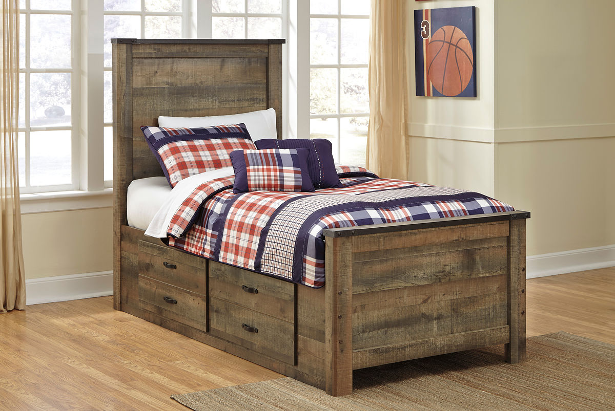 Trinell - Twin Panel Bed with 2 Storage Drawers - Brown