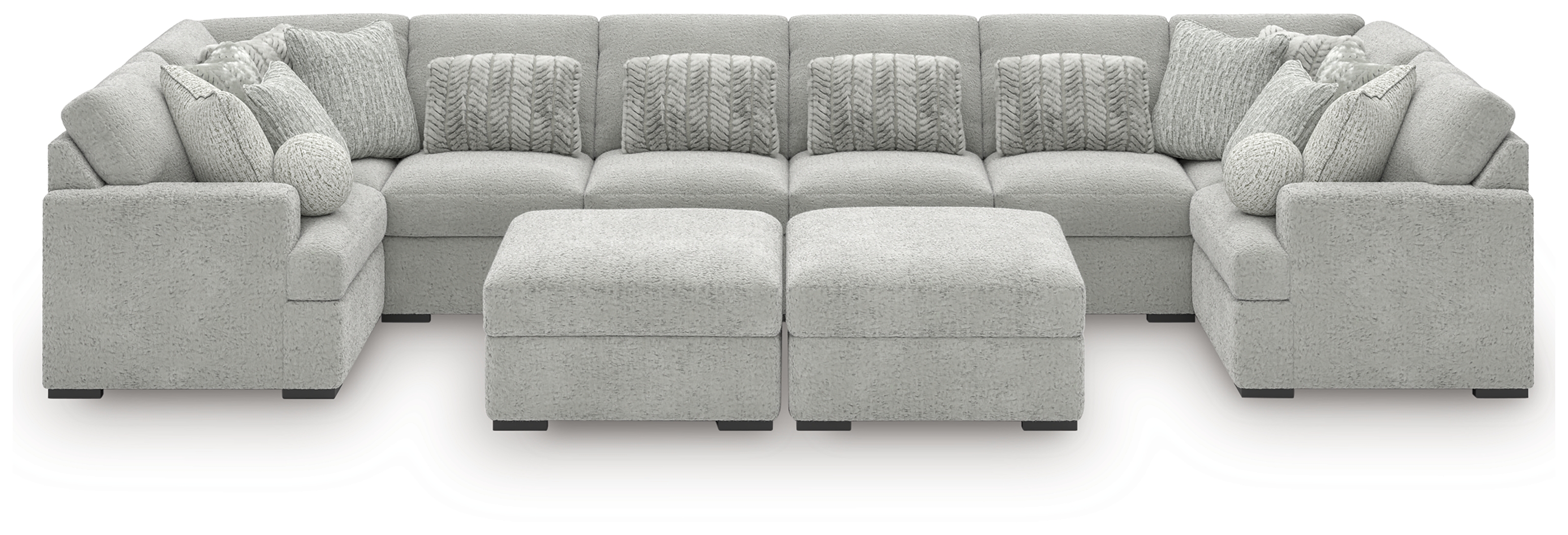 Cuddle Plush - 10-Piece Sectional With 2 Oversized Ottomans - Arctic