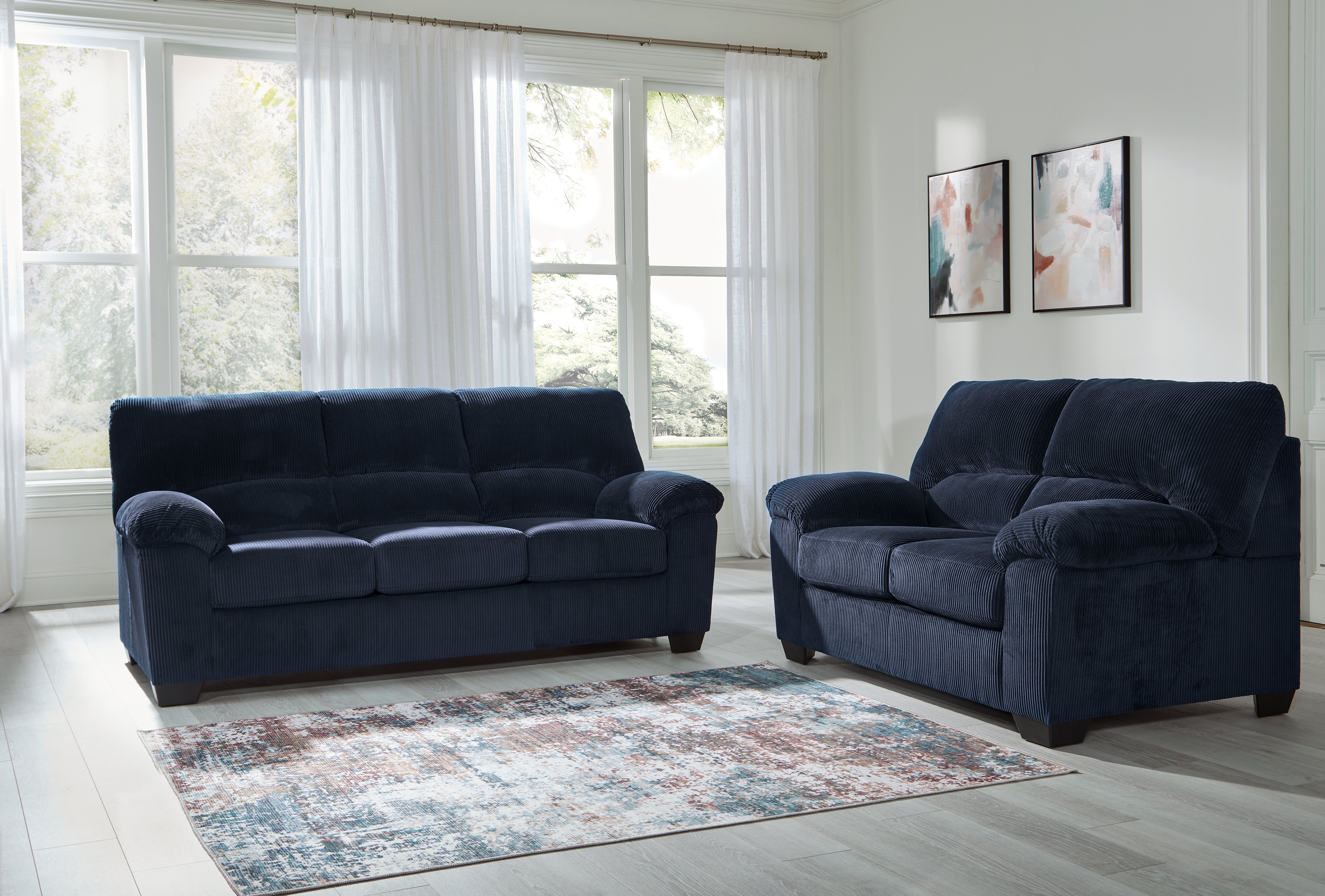 Simplejoy - 2 Pc. - Sofa, Loveseat - Navy