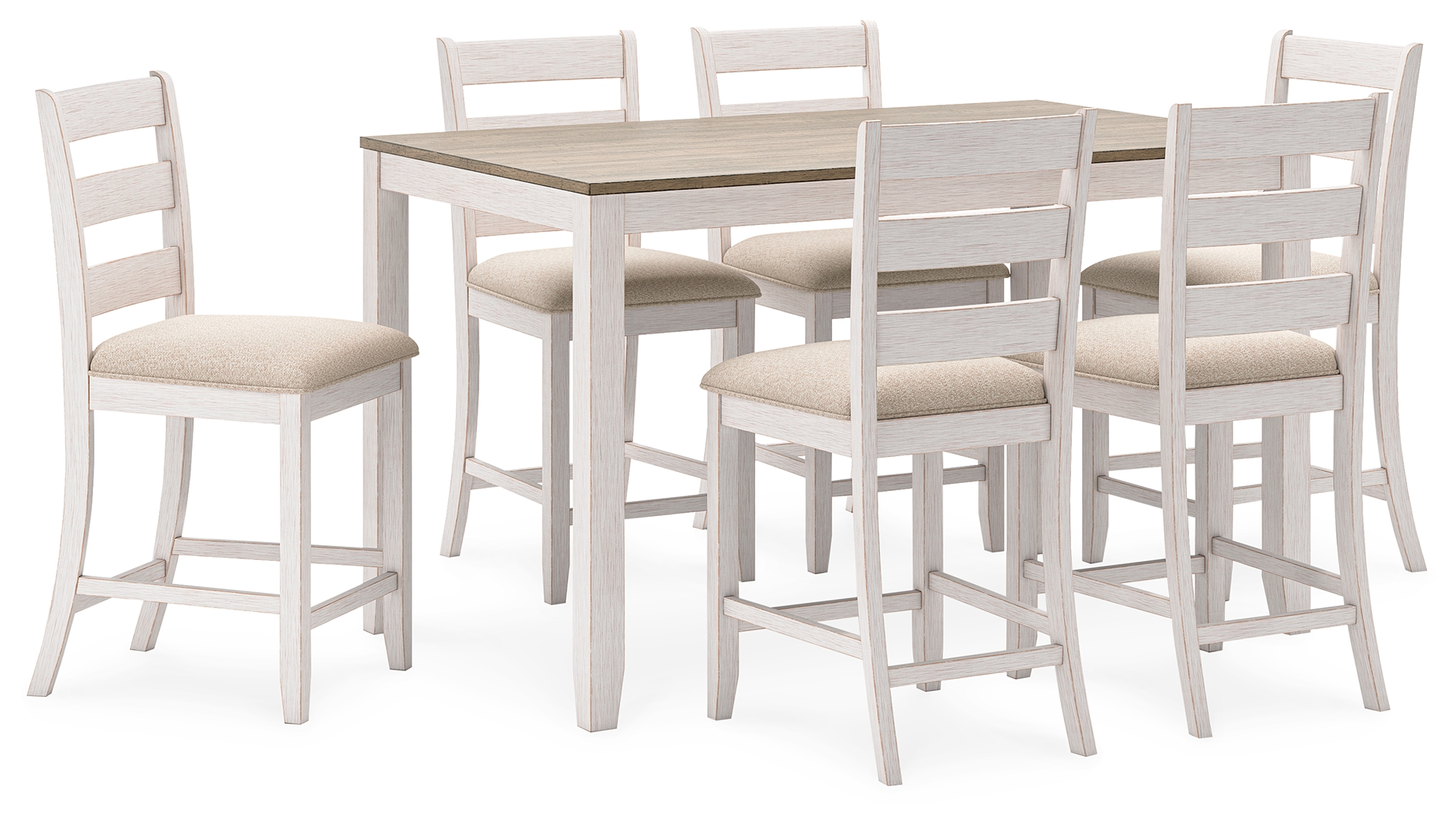 Skempton - Counter Height Dining Table and Bar Stools (Set of 7) - White / Light Brown
