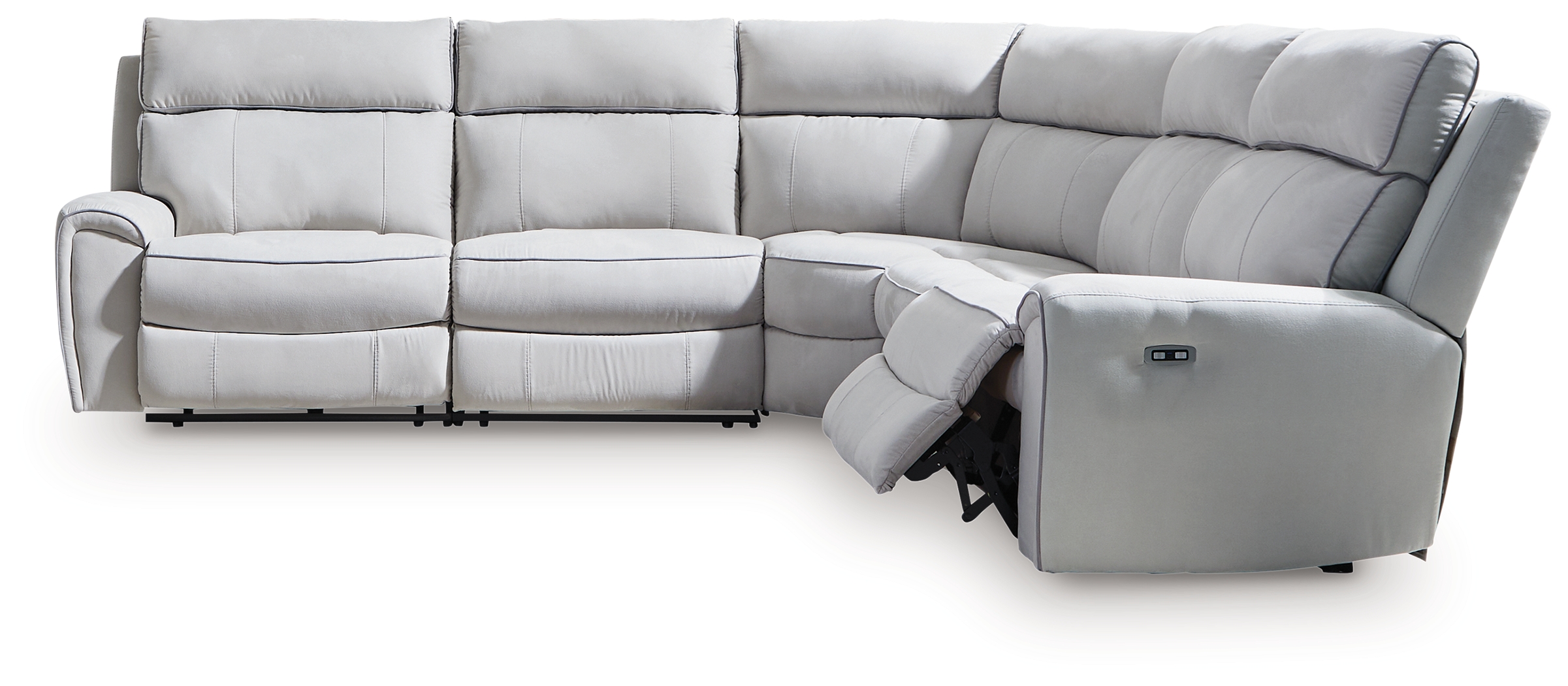 Social Pointe - 5-Piece Power Reclining Sectional - Pearl / Ash