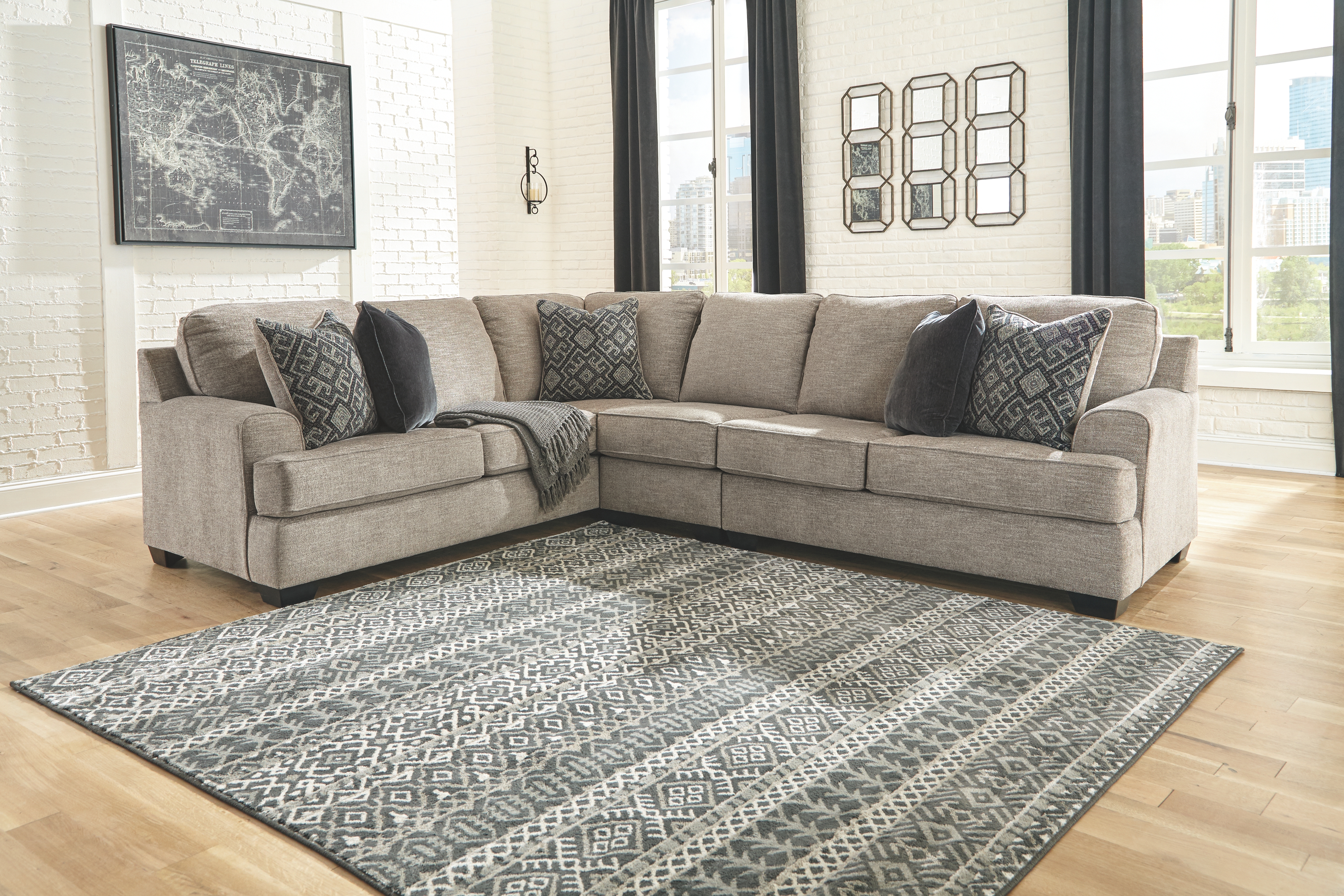 Bovarian - Right Arm Facing Loveseat 3 Pc Sectional - Stone