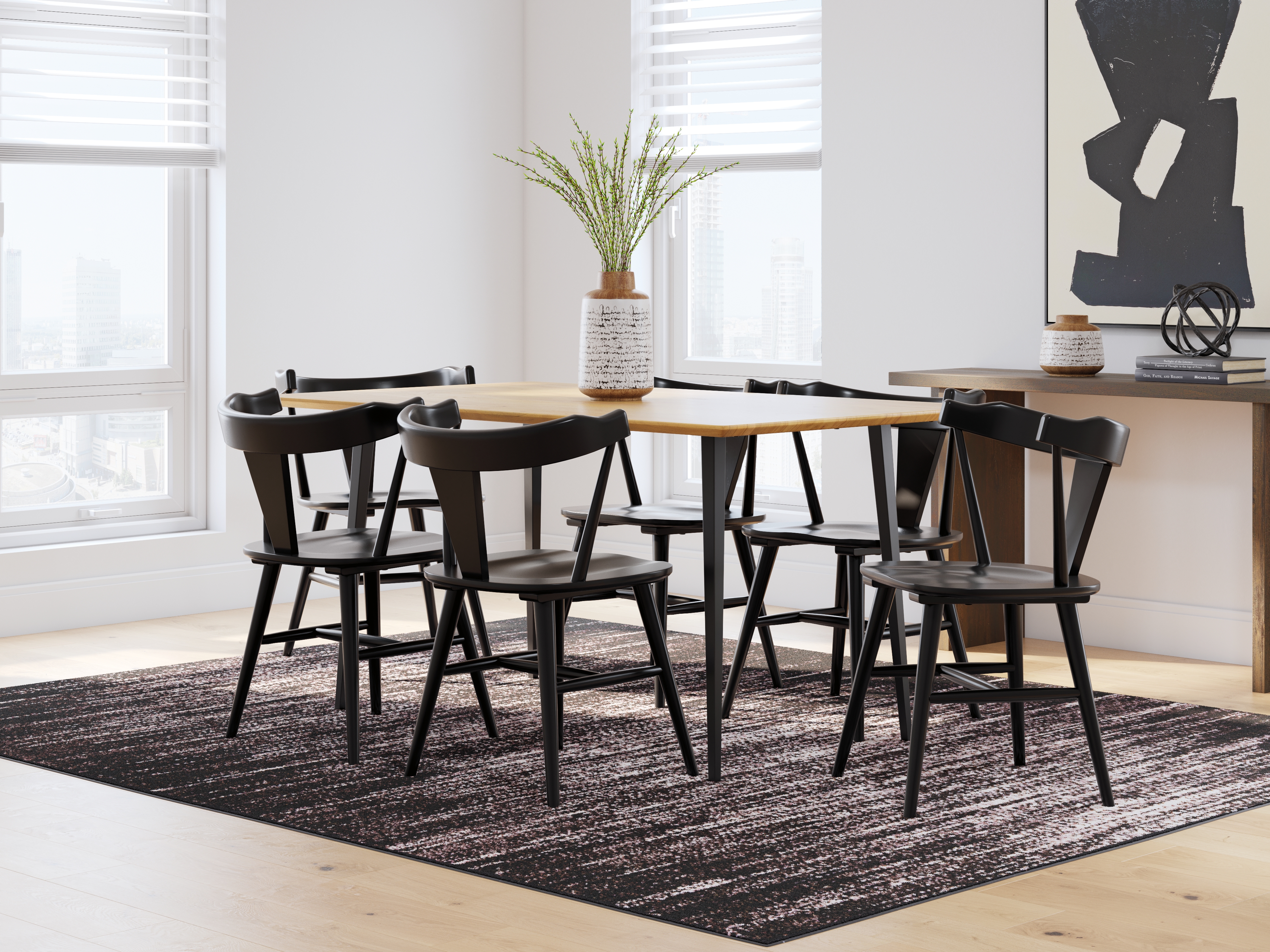 Gretlynn - 7 Pc. - Dining Room Table, 6 Side Chairs - Black / Natural