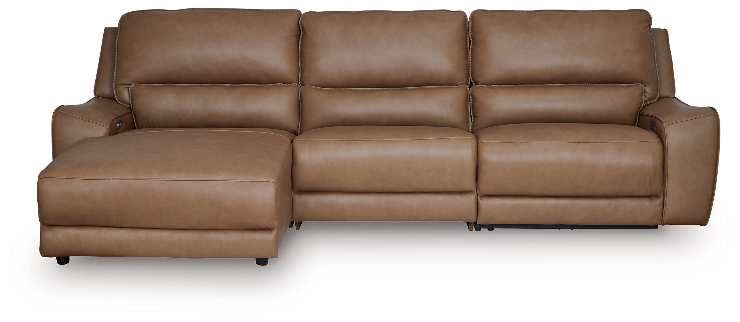 DeepWakes - 3-Piece Power Reclining Sofa With LAF Press Back Power Chaise - Caramel