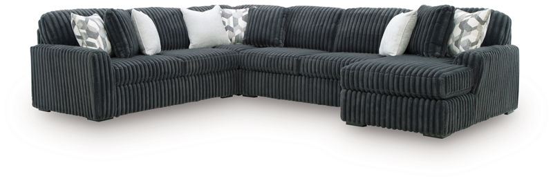 Midnight-Madness - 4-Piece Sectional With RAF Corner Chaise - Gunmetal