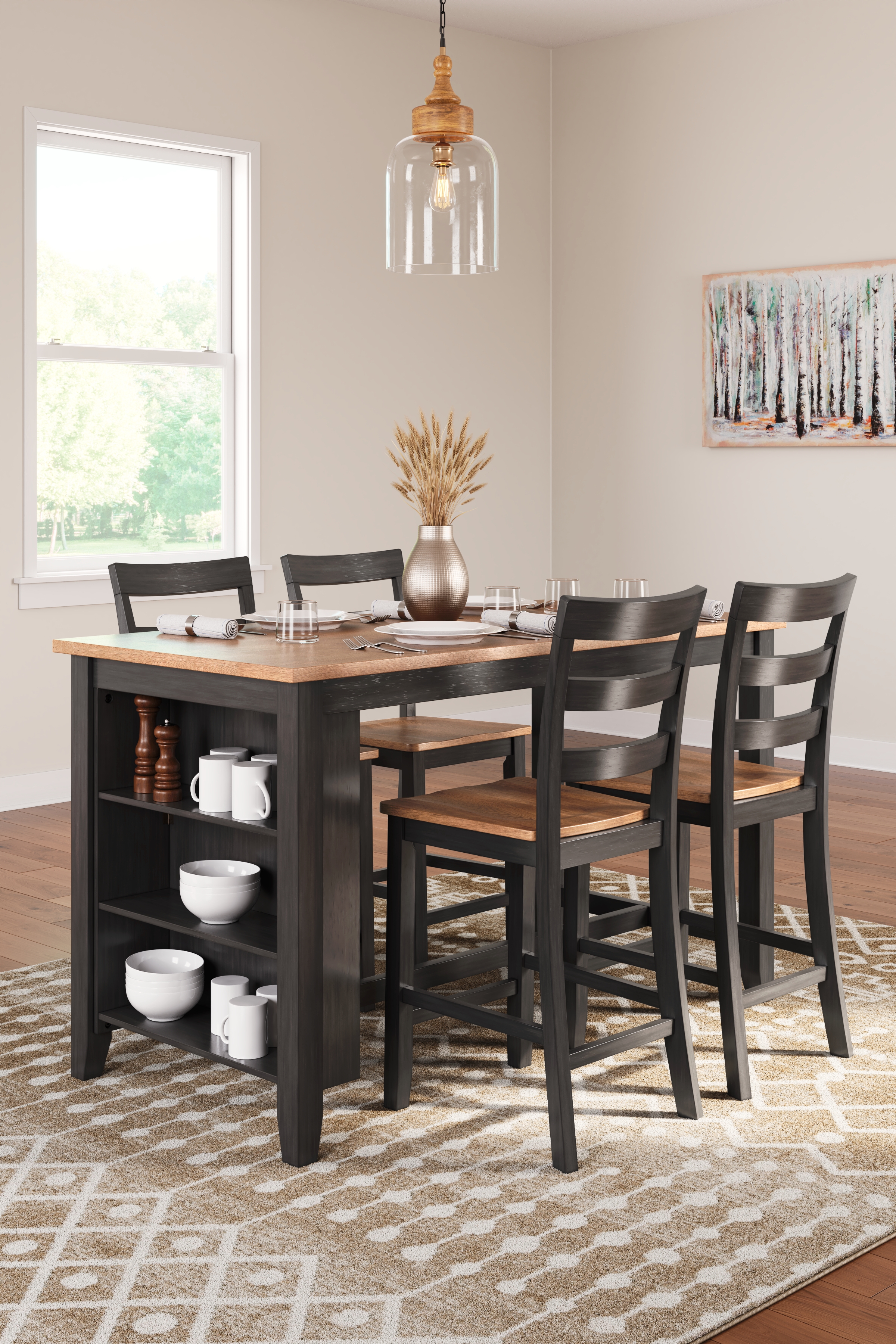 Gesthaven - 5 Pc. - Rectangular Dining Room Counter Table, 4  Barstools - Natural / Brown