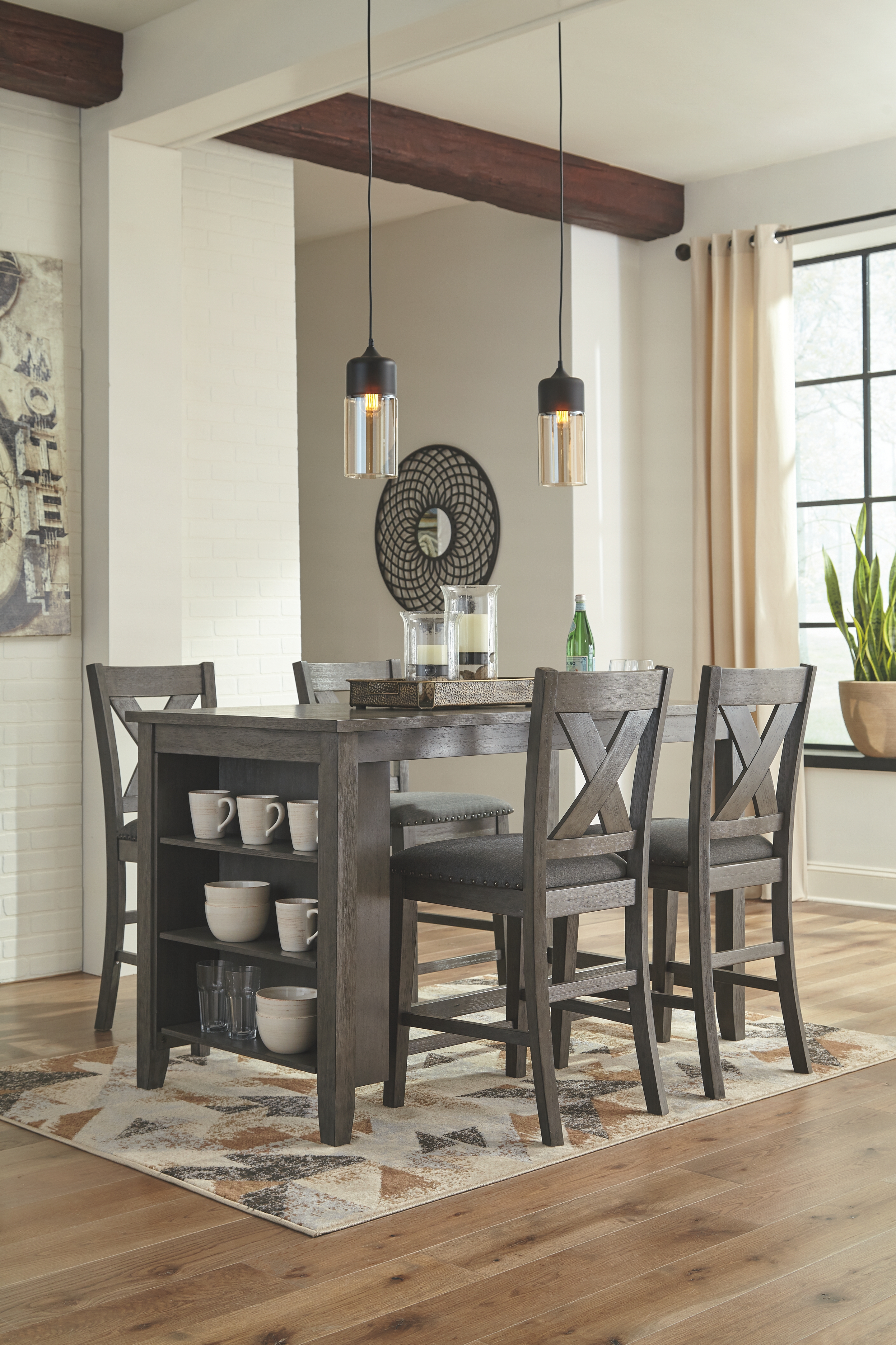 Caitbrook - 5 Pc. - Counter Table, 4 Upholstered Barstools - Gray
