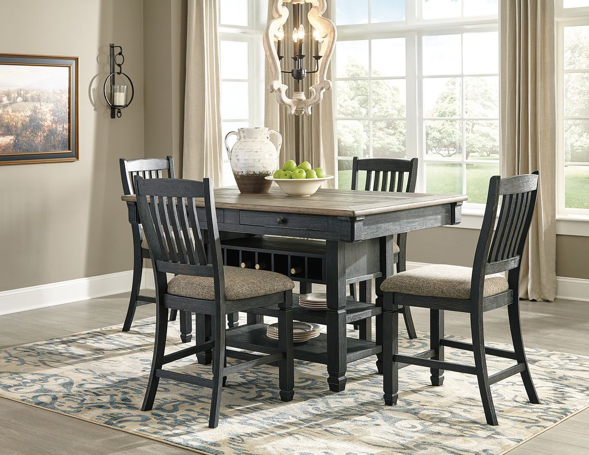 Tyler Creek - 5 Pc. - Counter Table, 4 Barstools - Dark Gray