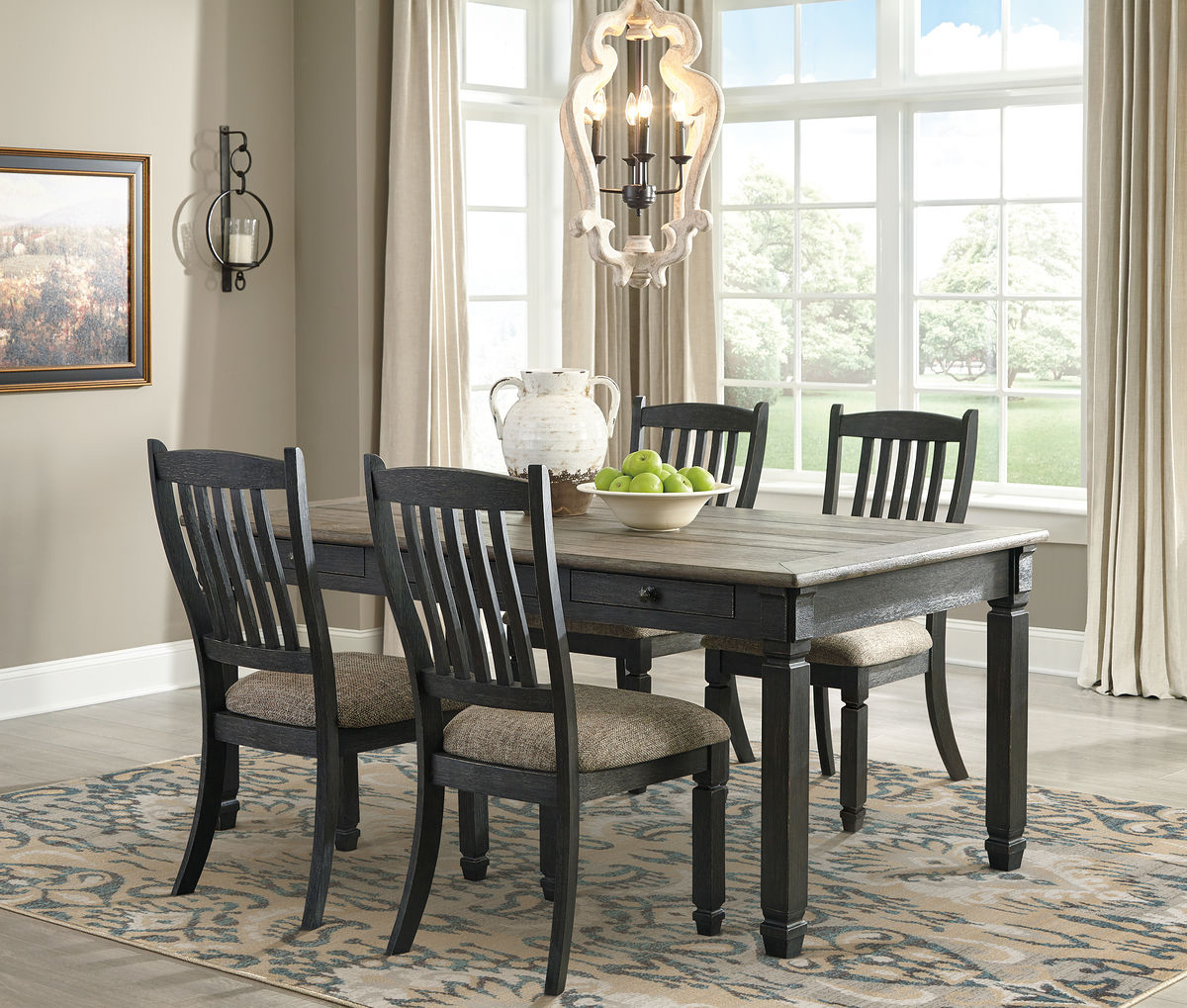 Tyler Creek - 5 Pc. - Dining Room Table, 4 Side Chairs - Dark Gray