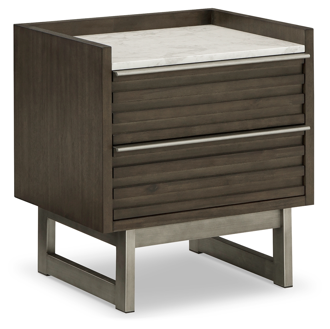 Arkenton - Two Drawer Night Stand - Grayish Brown / White