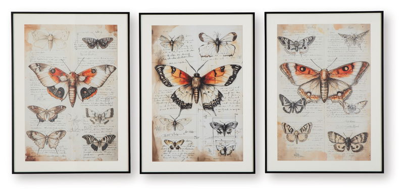 Jossletts - Wall Art Set (Set of 3) - Orange / Black / Ivory