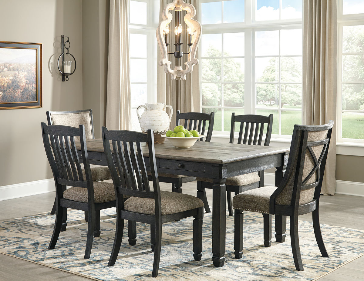Tyler Creek - 7 Pc. - Dining Room Table, 4 Side Chairs, 2 Upholstered Side Chairs - Dark Gray