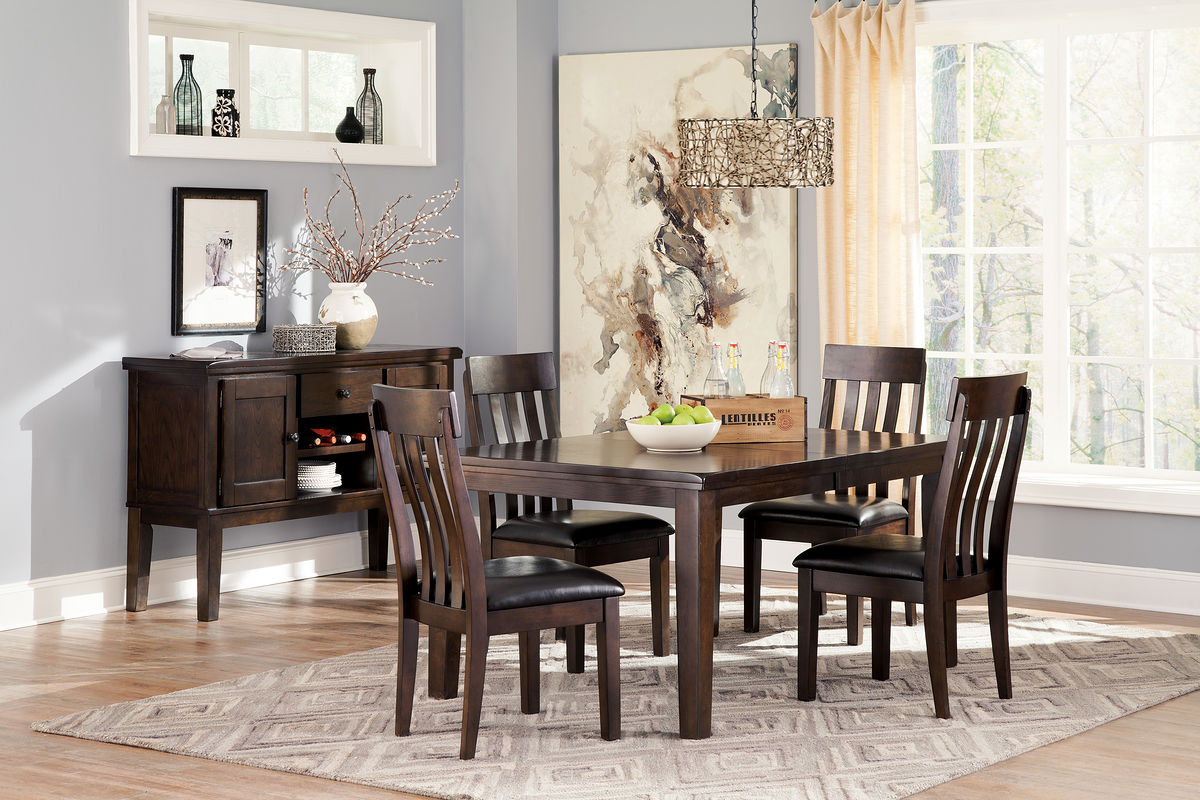 Haddigan - 6 Pc. - Extension Table, 4 Side Chairs, Server - Dark Brown