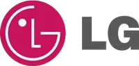 LG logo with a pink circle featuring a stylized face and bold grey LG letters to the right.