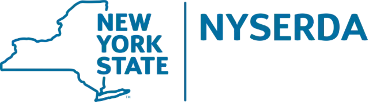 Outline of New York State with New York State text and NYSERDA written beside it.