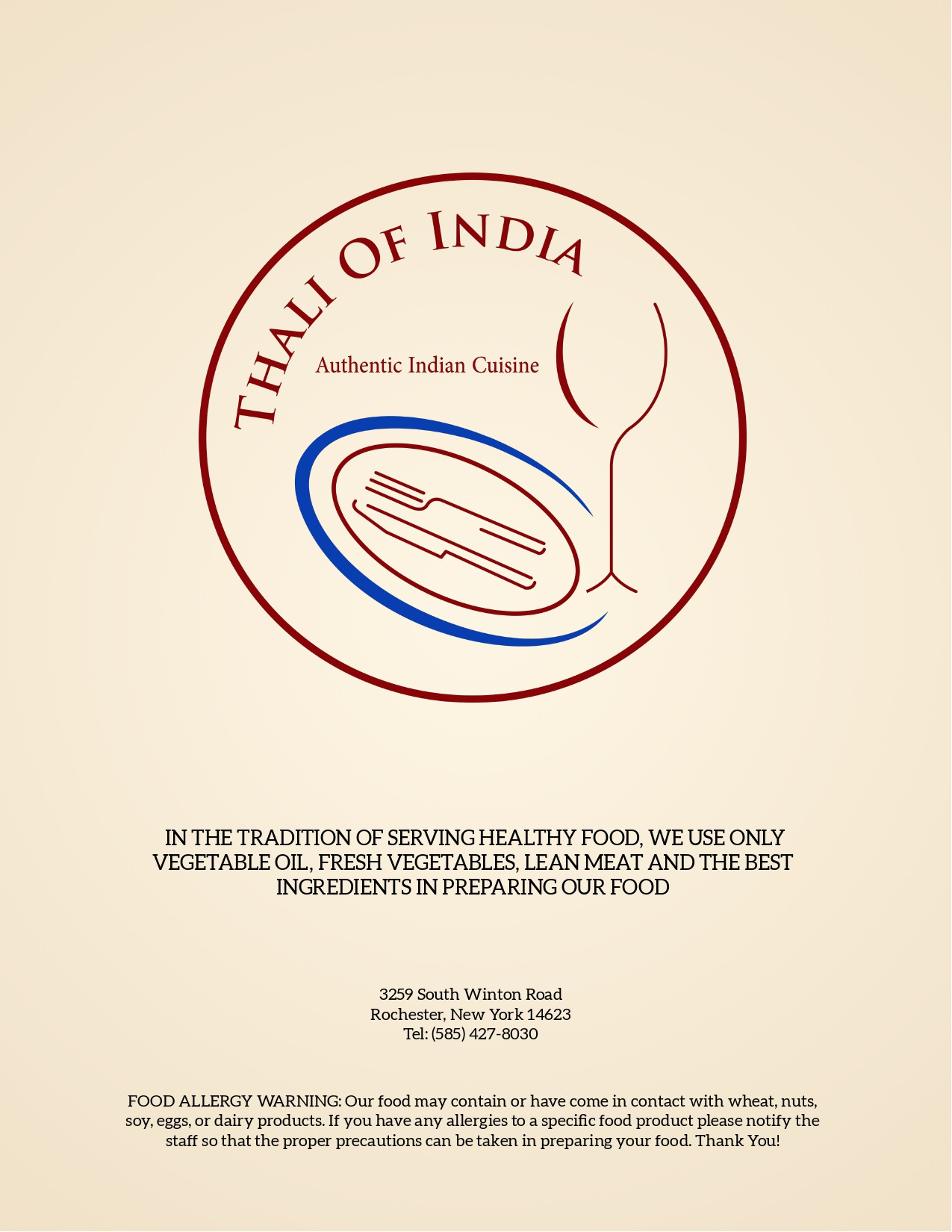 Menu of our Authentic Indian Cuisine