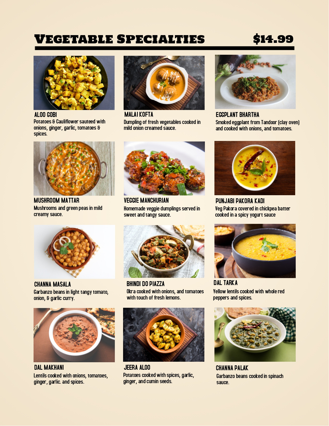Menu of our Authentic Indian Cuisine