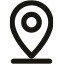 Black location pin icon with a circular center, positioned above a horizontal line.
