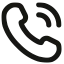 Black and white telephone icon representing a phone call option..