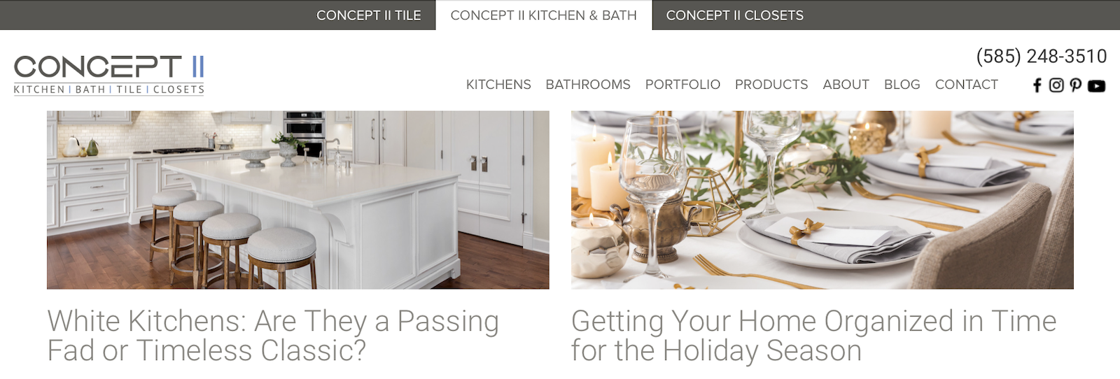 white kitchen and dinner table settings with gold