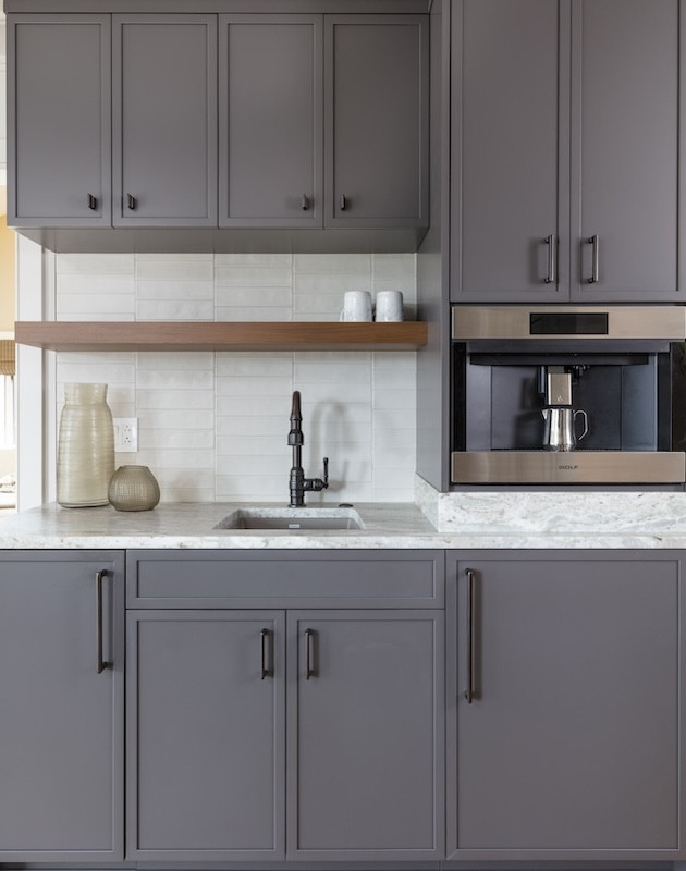 coffee bar with dark gray cabinets