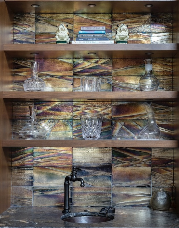 wet bar shelves with tiles