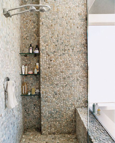 Shower with Stone Tile