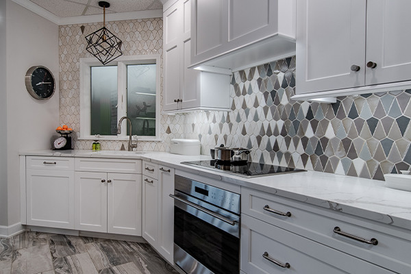 model kitchen showroom white cabinets