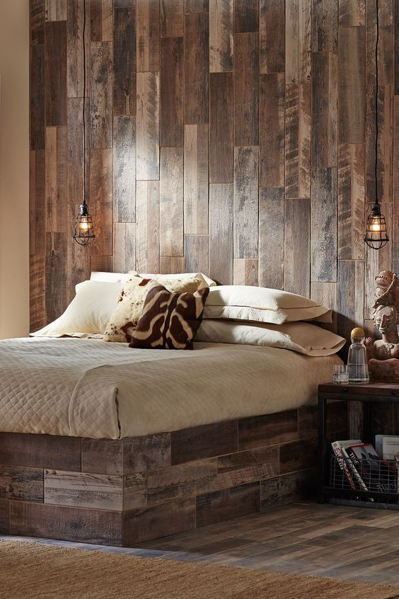 tile that looks like wood on bedroom walls