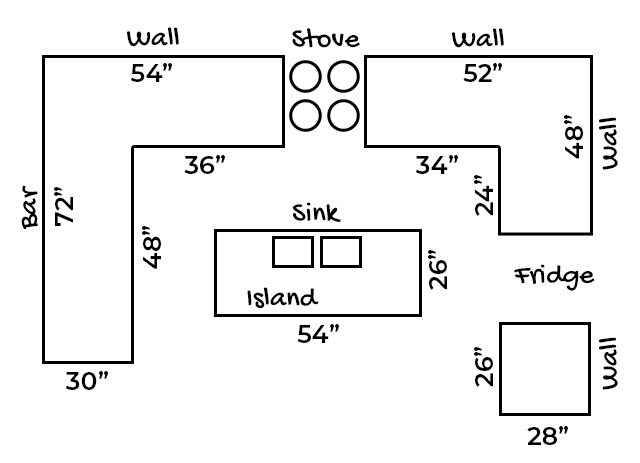 sample sketch showing kitchen dimensions