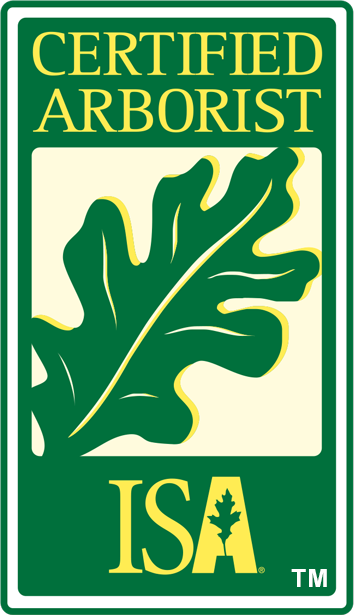 ISA Certified Arborist logo with a large oak leaf illustration